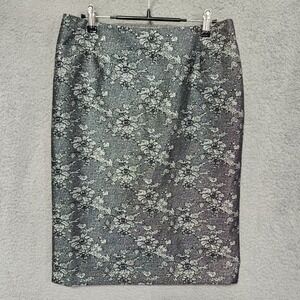 Doncaster Womens Skirt Silver Black Lace Floral Size 10 Knee Length Professional